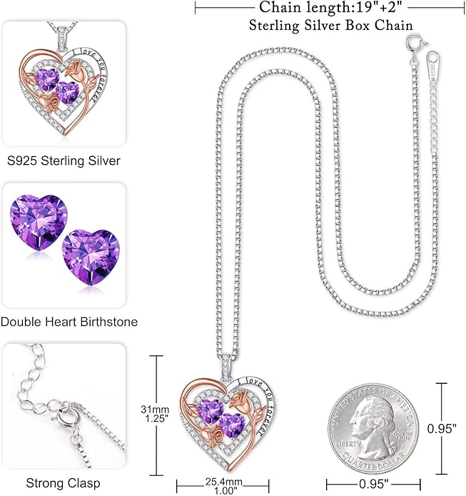 Iefil Mothers Day Gifts for Wife - Sterling Silver Birthstone Necklace Birthday Gifts for Her Wife