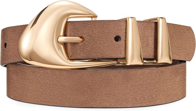 XZQTIVE Women's Leather Belts for Jeans Dress Pants Black Brown Belts for Women Ladies Waist Belts with Gold Buckle