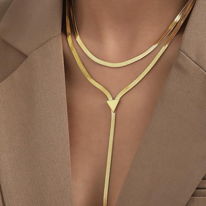 Atiptu Chunky Gold Choker Necklace for Women Silver Statement Y Necklace Long Herringbone Snake Chain Lariat Necklaces Prom Body Jewelry Accessories Gifts
