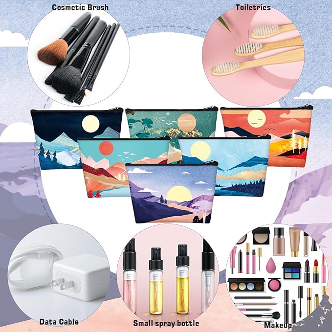Sweetude 24 Pcs Mountain Makeup Bag Bulk Colorado Gifts Portable Travel Cosmetic Bags with Zipper Waterproof Portable Roomy Travel Beauty Toiletry Organizer Storage Pouch for Women (Mountain)