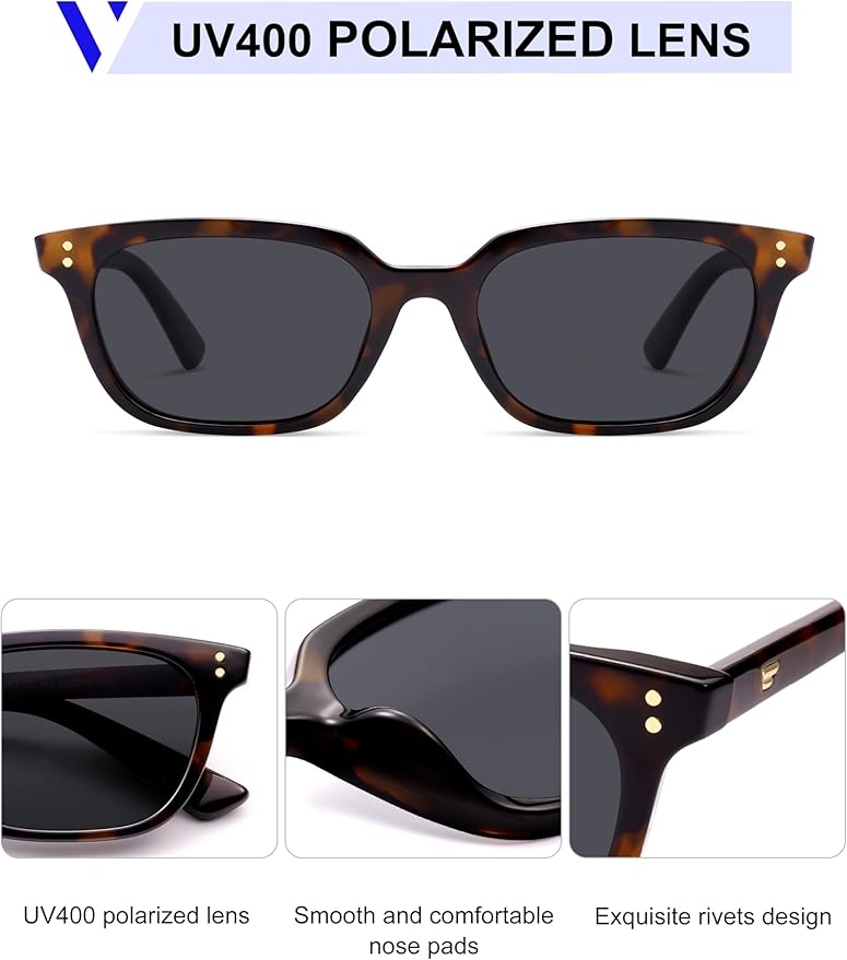 VANLINKER Polarized Trendy Small Slim Skinny Square Cat Eye Sunglasses for Women Men Retro Shades VL9862