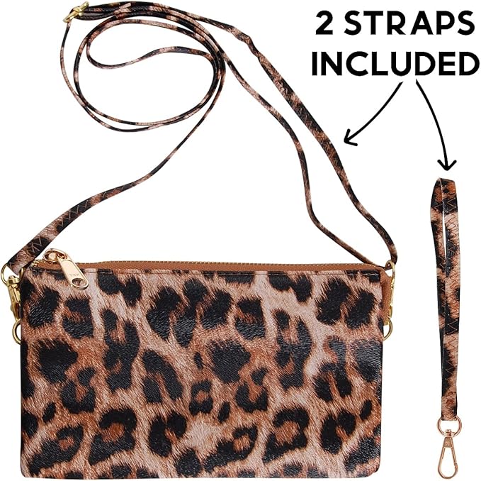 Vegan Leather Wristlet Purse for Women - Small Clutch Purse with Shoulder and Wrist Straps
