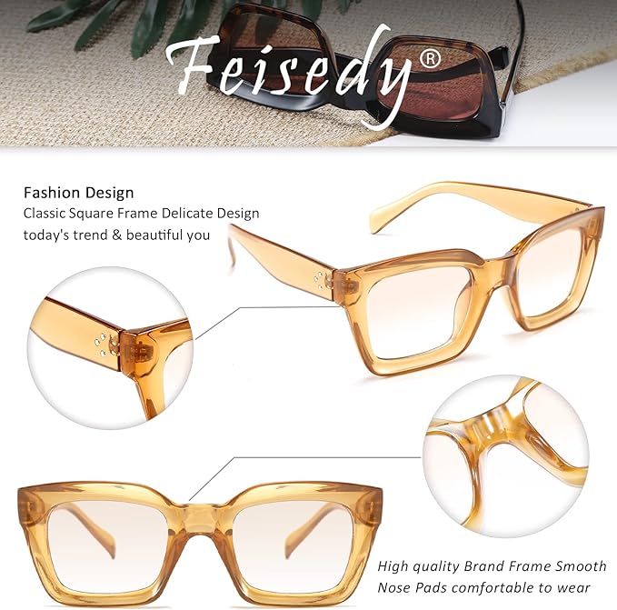 FEISEDY Classic Women Sunglasses Fashion Thick Square Sun Glasses Chunky Frame UV400 B2471