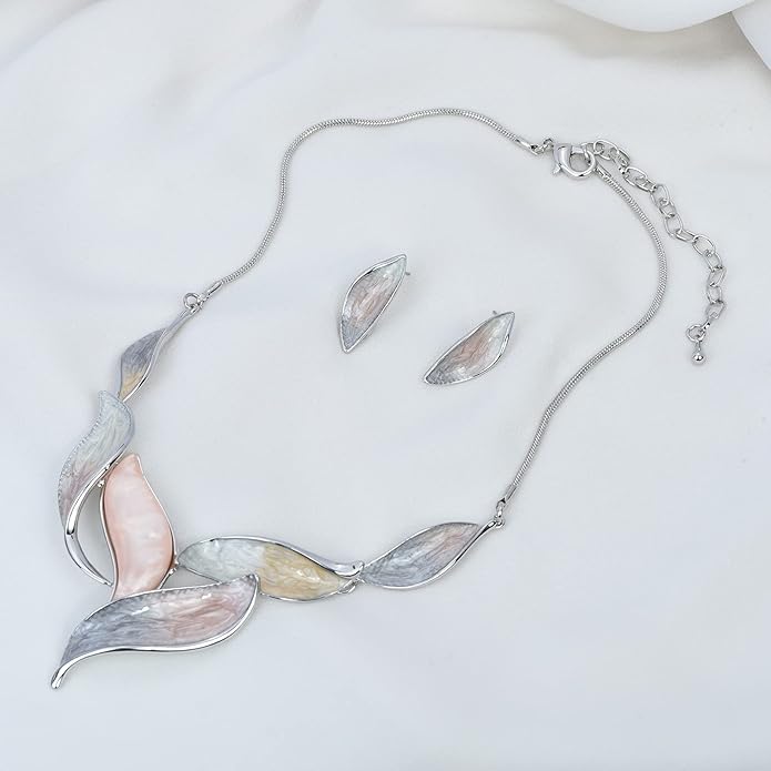 Vintage Statement Jewelry Set Leaf Floral Bohemian Boho Statement Necklace Earring Set Crystal Fashion Costume Jewelry