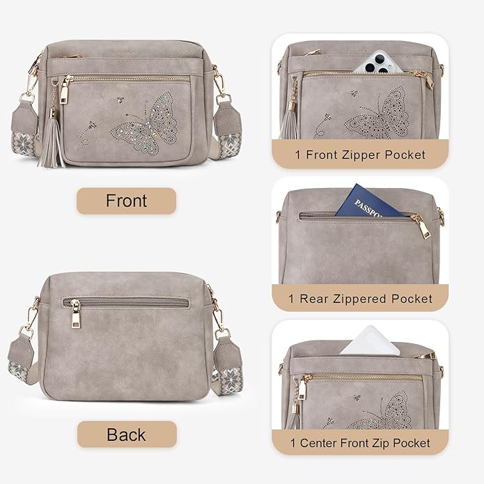 Crossbody Bags for Women Trendy Leather Crossbody Purse Shoulder Handbags Butterfly Design