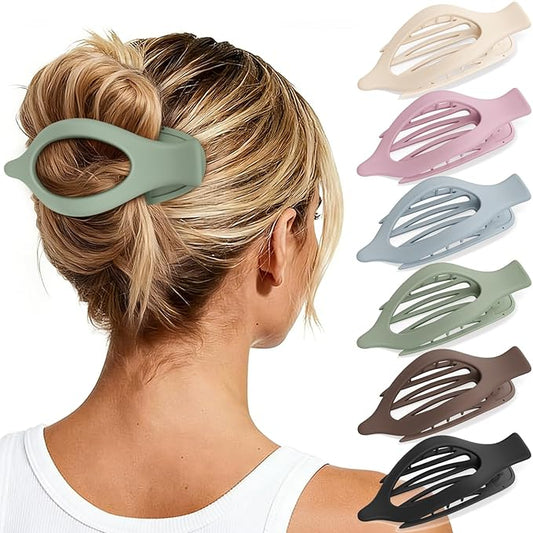 6 PCS Large Flat Hair Clips for Women Girls, French Concord Lay Down Claw Clips for Thick Thin Hair, Comfortable Curved Lay Flat Clips, Matte Non-slip Strong Hold Hair Accessories, Colorful