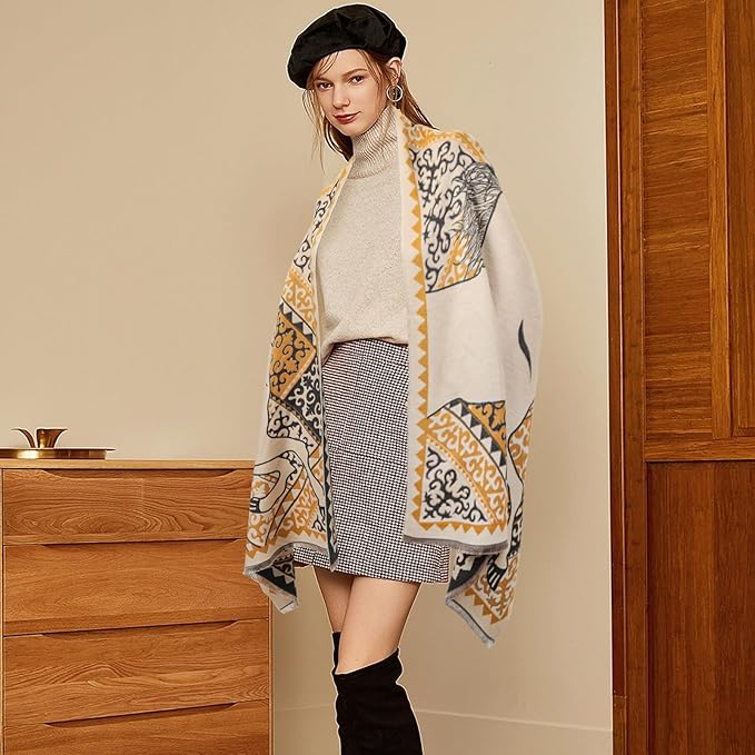 EXTREE Scarfs for Women Pashmina Silky Shawl Wrap for Evening Dressing Blanket Open Front Poncho Cape
