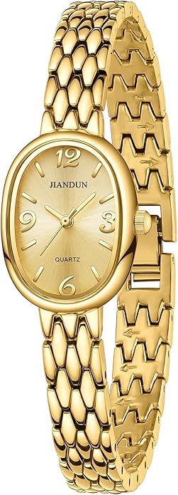 JIANDUN Vintage Small Gold Women’s Watch, Elegant Stainless Steel Bracelet, Water-Resistant with Tools Included