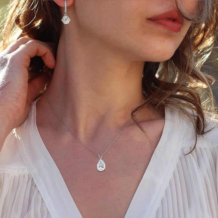 STARCHENIE Moissanite Pendant Necklace for Women D Color VVS1 1.25CT Moissanite Necklace Pear Cut 925 Sterling Silver 18K White Gold Plated Jewelry
