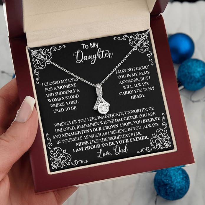 VIRAGIL To My Daughter Gift Necklace From Dad or Mom - Badass Daughter Jewelry With Heartfelt Message & Elegant Box