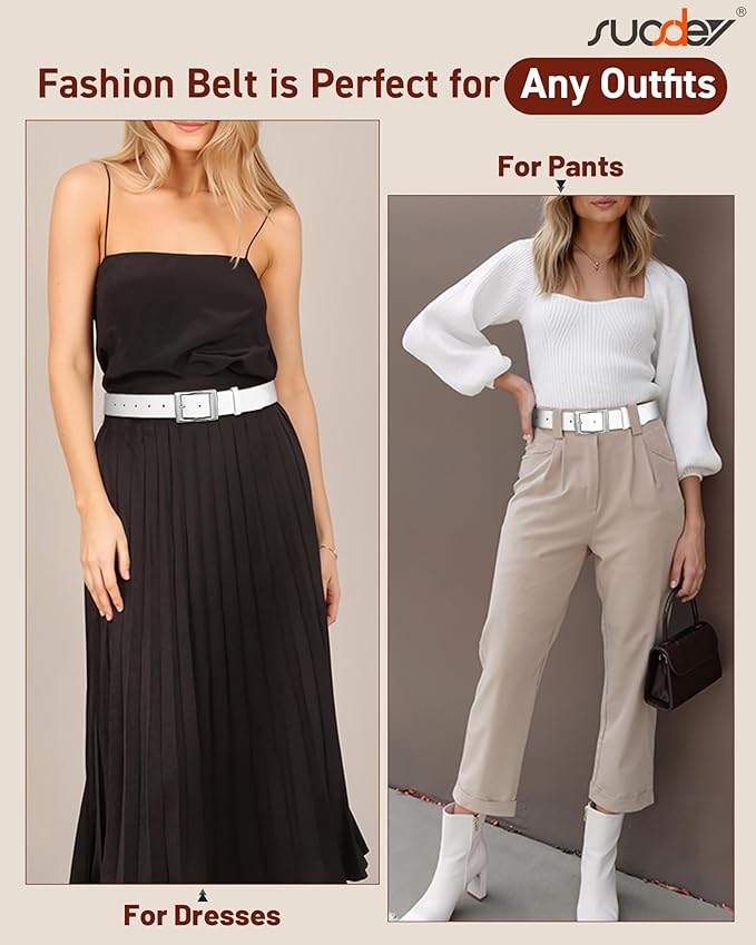 SUOSDEY Fashion Womens Leather Belts,Wide Waist Belt with Pin Buckle for Jeans Pants Dresses,1.5" width