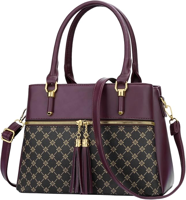 KKXIU Women Satchel Bags Handle Shoulder Handbags and Purses Pockets Zipper Leather Crossbody Bags