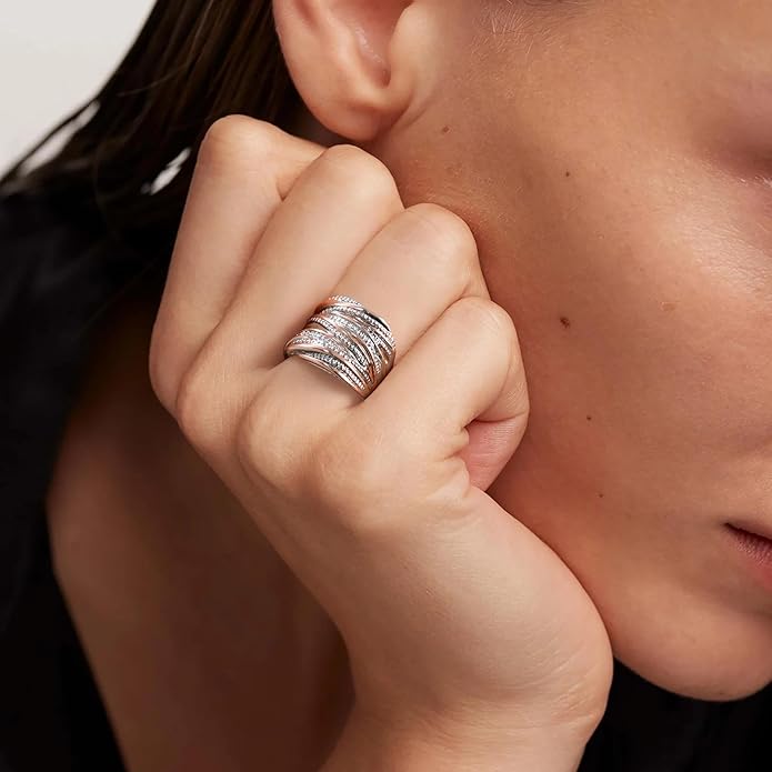 Mytys 2 Tone Intertwined Crossover Statement Ring Fashion Chunky Band Rings for Women Wide Index Finger Rings Costume Jewelry