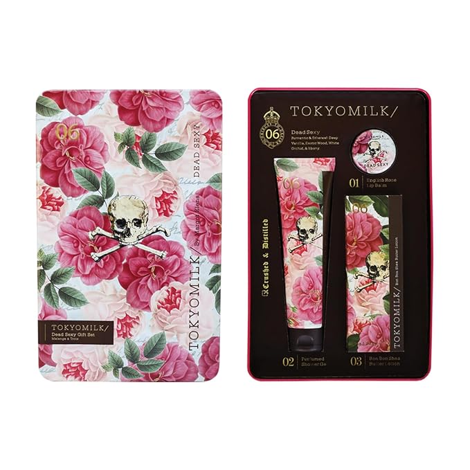 TOKYOMILK Dead Sexy Gift Set Tin – Deep Vanilla, Exotic Wood, White Orchid, Ebony – Romantic & Ethereal, Embossed Tin, Perfumed Shower Gel, Shea Butter Handcreme & Nourishing Lip Balm