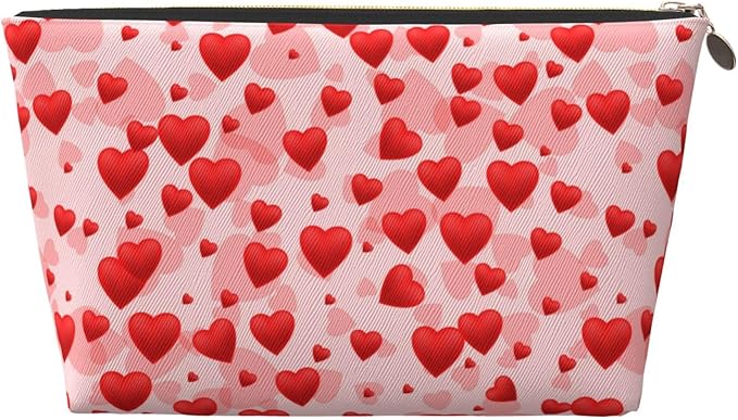 Cute Valentine's Day Hearts Makeup Bag Zipper Pouch Travel Portable Cosmetic Bag Organizer for Women