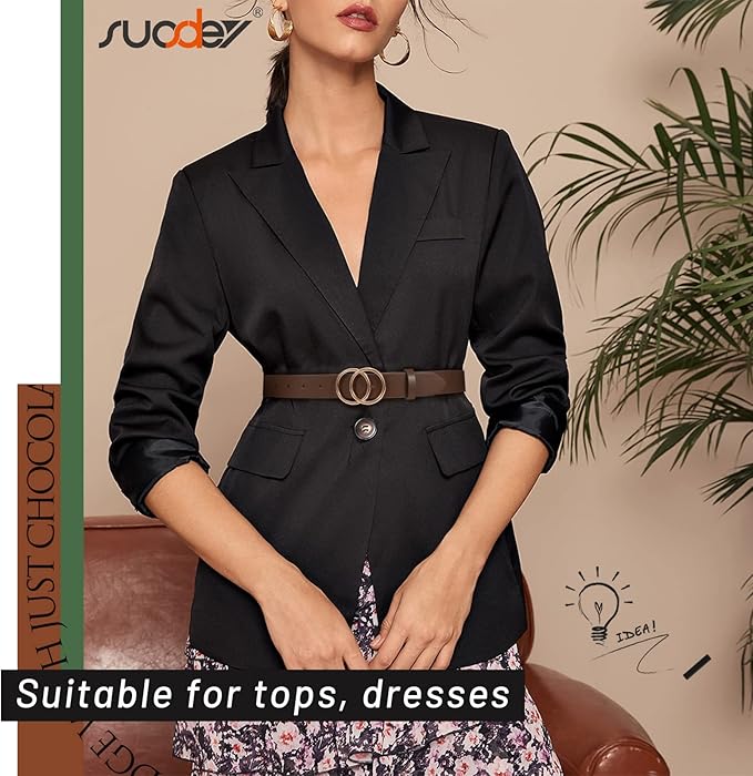 SUOSDEY Women Leather Belt Fashion Double O-Ring Soft Faux Leather Waist Belts For Jeans Dress