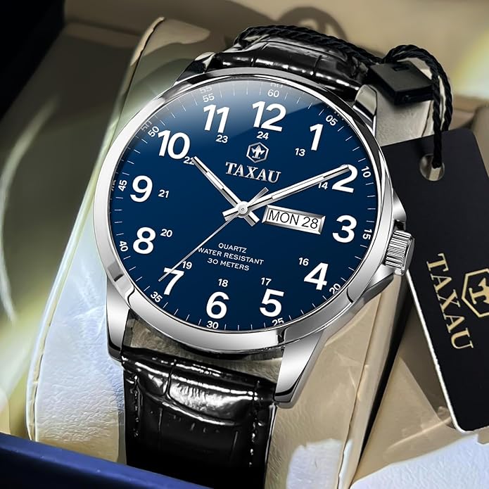 Watches for Men Leather Large Arabic Numerals Mens Watches Waterproof Band with Date Quartz Men's Wrist Watch