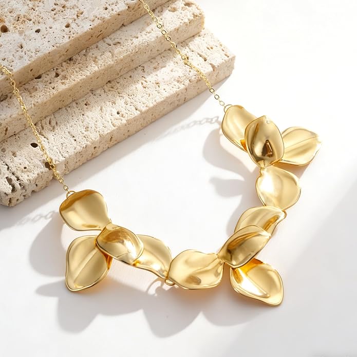 Statement Flower Necklace for Women Gold Plated Chunky Floral Collar Boho Choker Jewelry