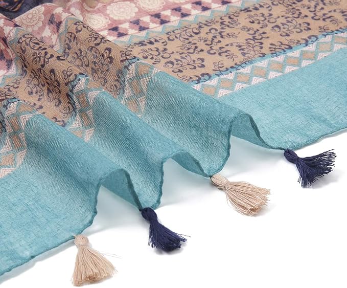 Yeieeo Boho Scarf for Women Lightweight Floral Printed Scarf Fall Winter Fashion Fringed Shawl
