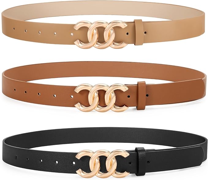 TRIWORKS 3 Pack Women's Belts for Jeans Pants Fashion Waist Belts for Ladies Leather Belts