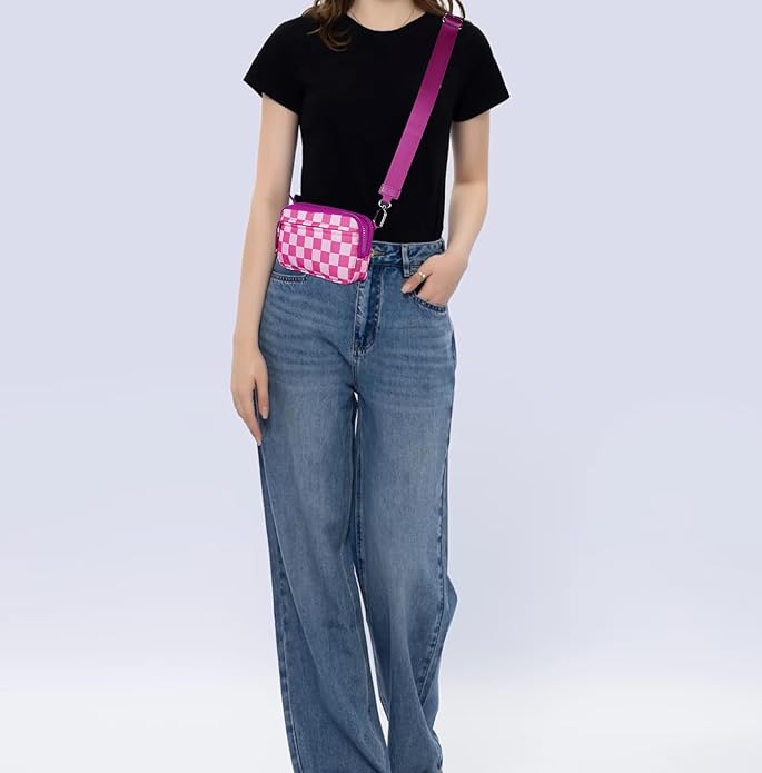 Wristlet Wallets for Women Checkered Nylon Quilted Wallet Travel Crossbody Bags with 4 Zippers Coin Card Phone Holder