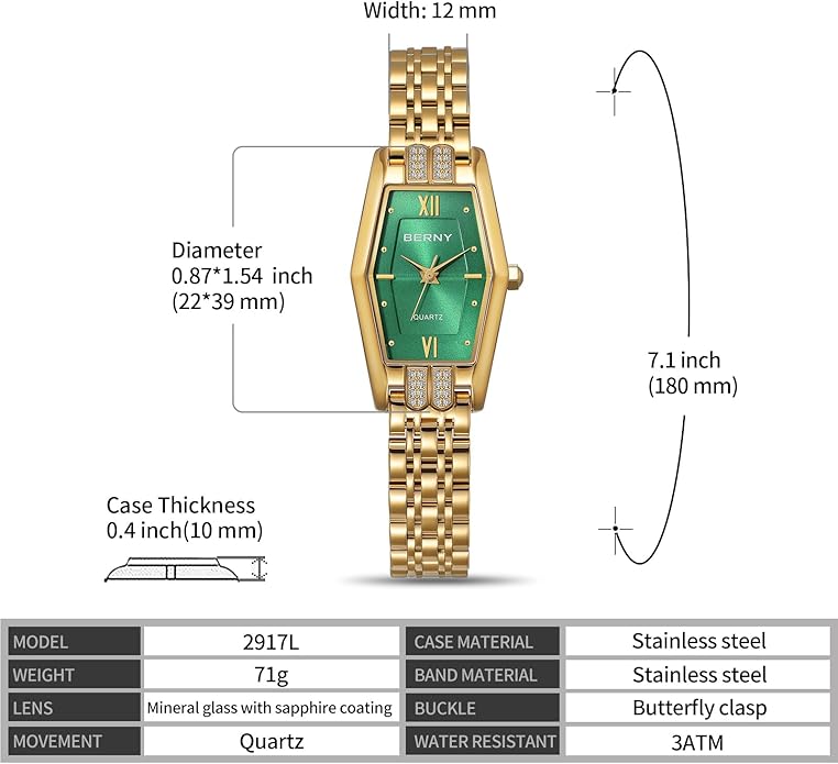 BERNY Gold Watches for Women Dainty Hexagon Ladies Quartz Wrist Watches Stainless Steel Band Fashion Analog Watch Luxury Bracelet