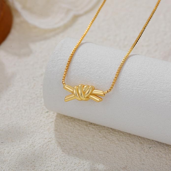 Gold Knot Pendant Necklace for Women Dainty Gold Necklace Love Knot Necklace Statement Jewelry