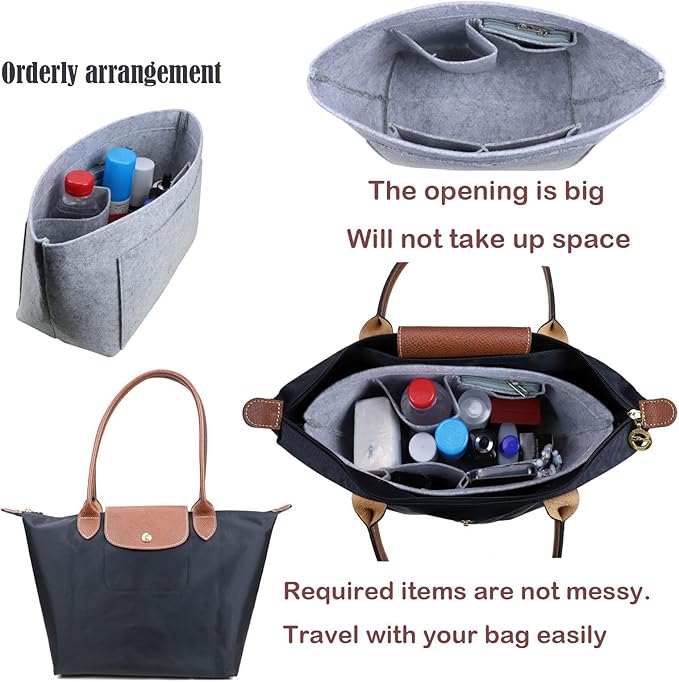 Lckaey bag Organizer Insert for Longchamp Le Pliage Neo Handbags Insert Organizer 1012French grey-M