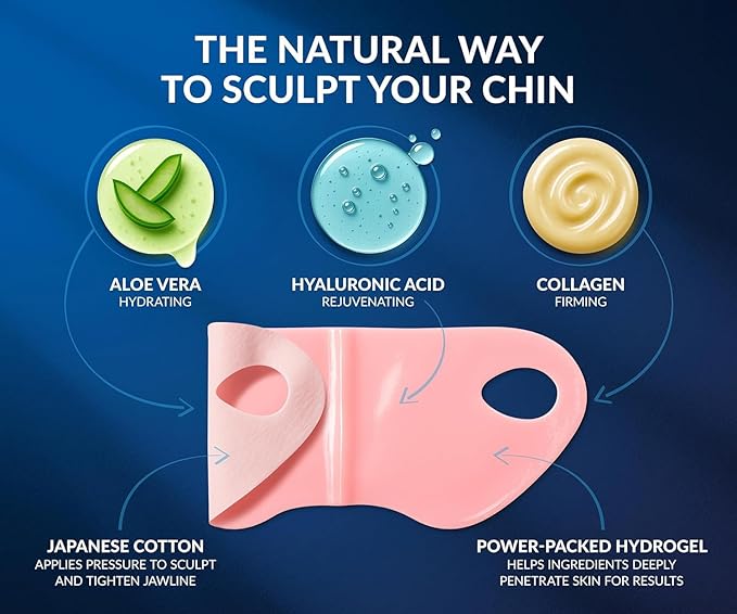 STYLIA V Line Lifting Collagen Mask - Lift, Firm & Contour Jawline - Tightening Double Chin Strap with Hyaluronic Acid & Aloe - Neck Tightening and Lifting Mask - Jawline Shaper Face Lift Tape (2PC)