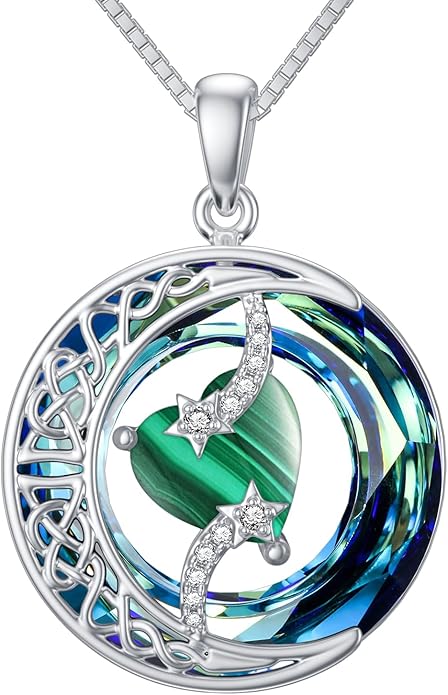 TOUPOP Birthstone Necklace 925 Sterling Silver Moon and Star Pendant with Blue Crystal Celtic Moon Jewelry Birthday Valentines Day Gifts for Women Mom Wife Her