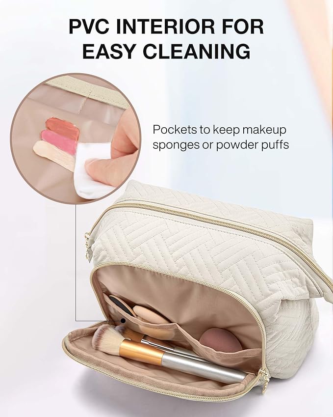 BAGSMART Travel Makeup Bag, Cosmetic Bag Make Up Organizer Case,Large Wide-open Pouch for Women Purse for Toiletries Accessories Brushes