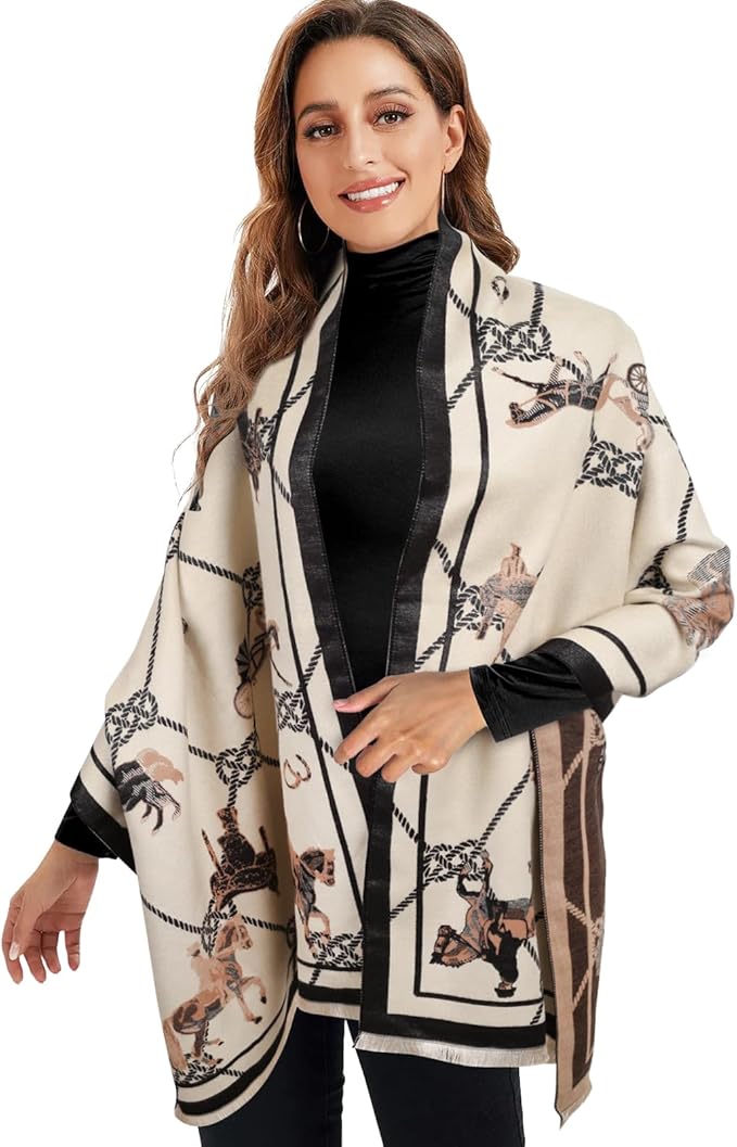 EXTREE Scarfs for Women Pashmina Silky Shawl Wrap for Evening Dressing Blanket Open Front Poncho Cape