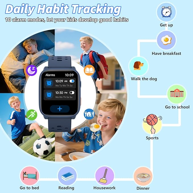 Smart Watch for Kids with 12 Puzzle Games, 1.83" Fitness Tracker Watch Heart Rate Sleep Monitor, Pedometer, Alarm Clock, Flashlight, Gift for 6-12 Year Old Boys Girls
