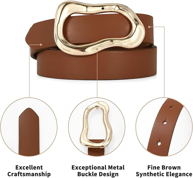 Black Belt for Women Stylish Gold Buckle Fashion Leather Waist Belt Perfect for Jeans and Dresses