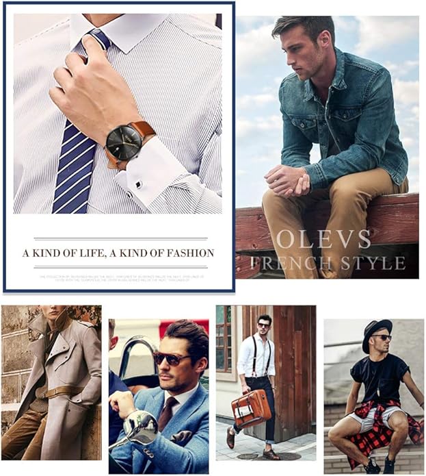 OLEVS Mens Watches Minimalist Ultra Thin Fashion Casual Analog Quartz Date Watch Waterproof Slim Simple Big Face Dress Wrist Watch Leather Band for Men