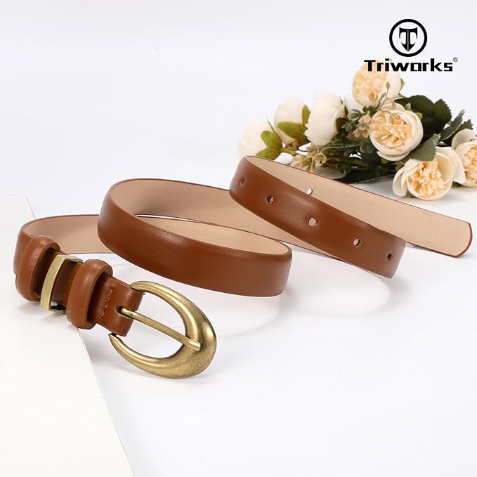 TRIWORKS 3 Pack Women Leather Belt for Jeans Pants Fashion Ladies Faux Leather Belt with Gold Buckle