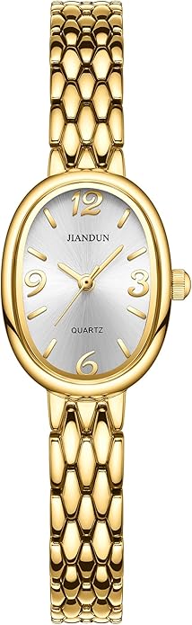JIANDUN Vintage Small Gold Women’s Watch, Elegant Stainless Steel Bracelet, Water-Resistant with Tools Included