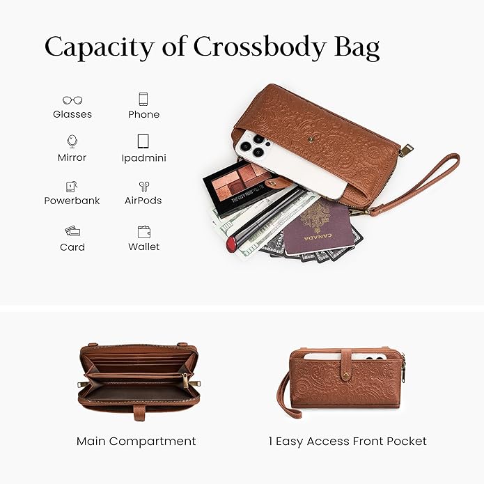 befen Leather Wristlet Wallet for Women Cell Phone Purse with Built in Wallet Vintage Leather Crossdody Bag Clutch Purse