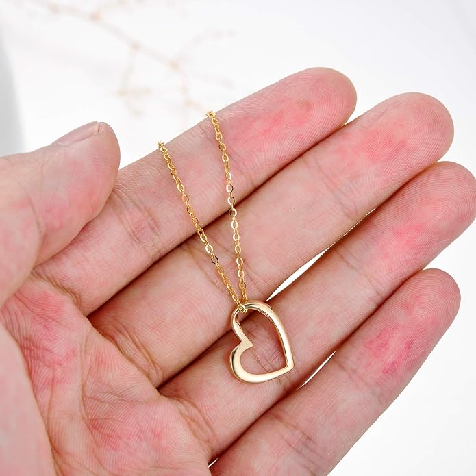 Solid 14k Gold Heart Necklace for Women, Fine Gold Love Jewelry Gifts for Wife/Mother/Girlfriend, Birthday Pesent for Her, 16+2 Inch