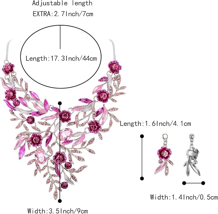 BriLove Wedding Bridal Leaf Cluster Jewelry Set for Women Crystal Flower Enamel Statement Necklace Dangle Earrings