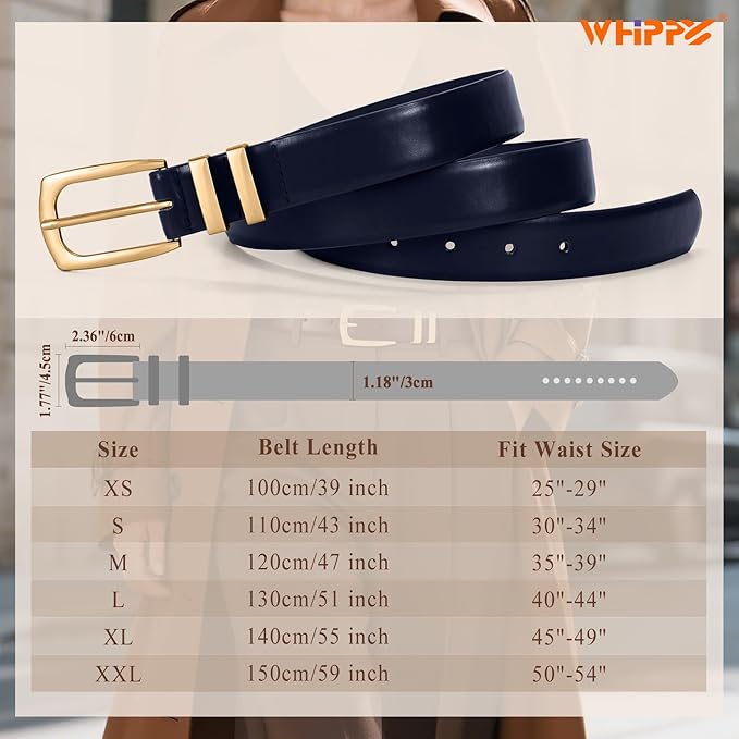 WHIPPY Women's Leather Belts for Jeans Pants Fashion Ladies Belt Gold Buckle Belts for Women