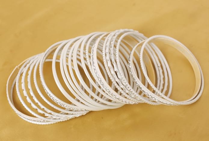 Touchstone Indian Metal Bangles for Women Gold Alloy Bracelets desi 2 Dozen Bangle Collection Bollywood Women's Jewelry Set Multi Stacking Wide Chunky Textured Golden Set of 24 in Gold or White Tone