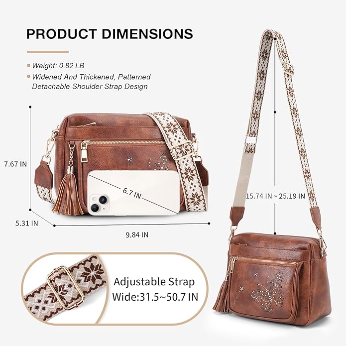 Crossbody Bags for Women Trendy Leather Crossbody Purse Shoulder Handbags Butterfly Design