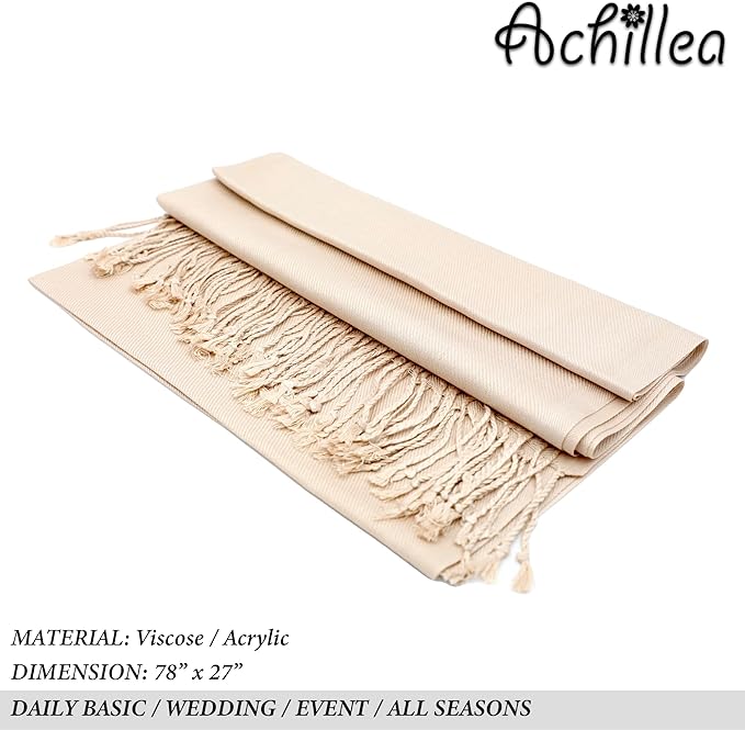 Achillea Soft Silky Pashmina Scarf for Women – Shawl Wrap for Evening Dresses, Bridesmaids, Weddings & Everyday Wear