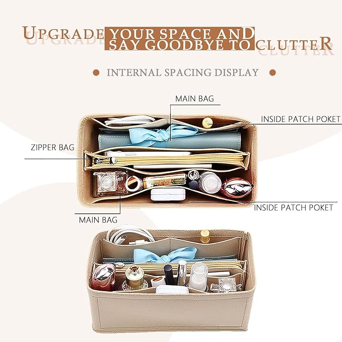 Purse Organizer Insert For Birkin 35 Bag, Felt Insert Organizer With Zipper, Large Capacity,Women’s Handbags Shaper (35,Beige)