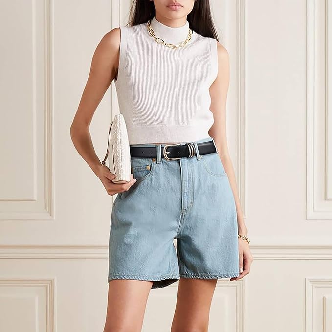 Women's Leather Belts with Gold Buckle Fashion Leather Waist Belt Elegant Ladies Belts for Jeans Dress & Casual Wear