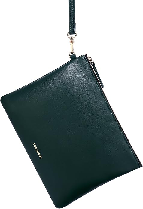 DORIS&JACKY Lambskin Leather Wristlet Clutch Purse for Women Soft Designer Slim Cell Phone Pouch Bag with Detachable Strap