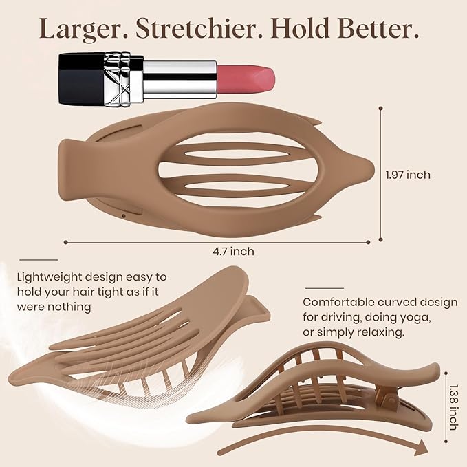 Oeusnae 6 PCS Large Flat Hair Clips for Women Girls, French Concord Lay Down Claw Clips for Thick Thin Hair, Comfortable Curved Flat Clips, Matte Non-slip Strong Hold Hair Accessories, Neutral Colors