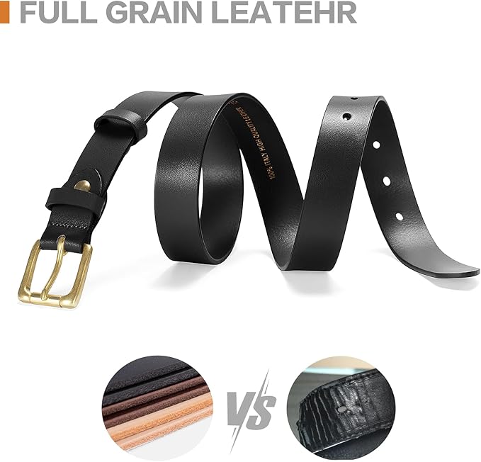 Womens Belts for Jeans 1.1" Width Ladies Belts for Dresses Full Grain Leather Gold Buckle Belt Gift Box
