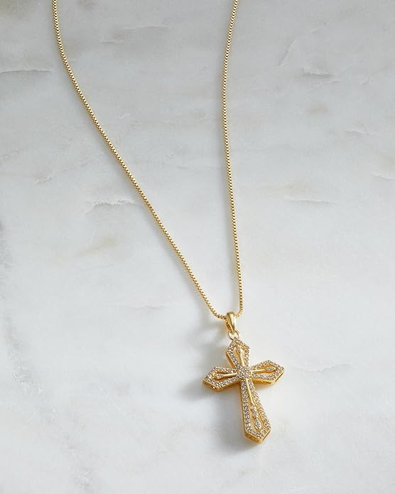 Milla 14K Gold Plated Cross Necklace for Women, Silver Cross Necklaces for Women, 18 inches Chain with Cross Pendant